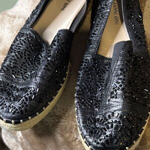 Gianni Bini Black Espadrilles with Beaded Detail